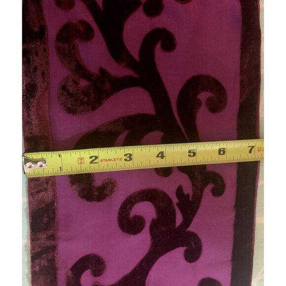 Vtg Anne Klein Sheer Nylon Velvet Plum Wine Scroll w Fringe Neck Scarf 7" x 64" - Picture 11 of 11